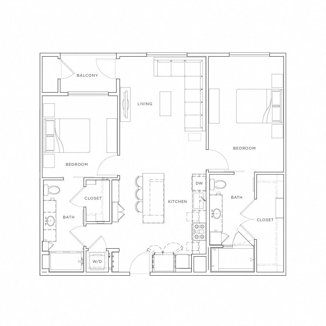 Floor plan for 2 beds, 2 baths, 1143 sqft
